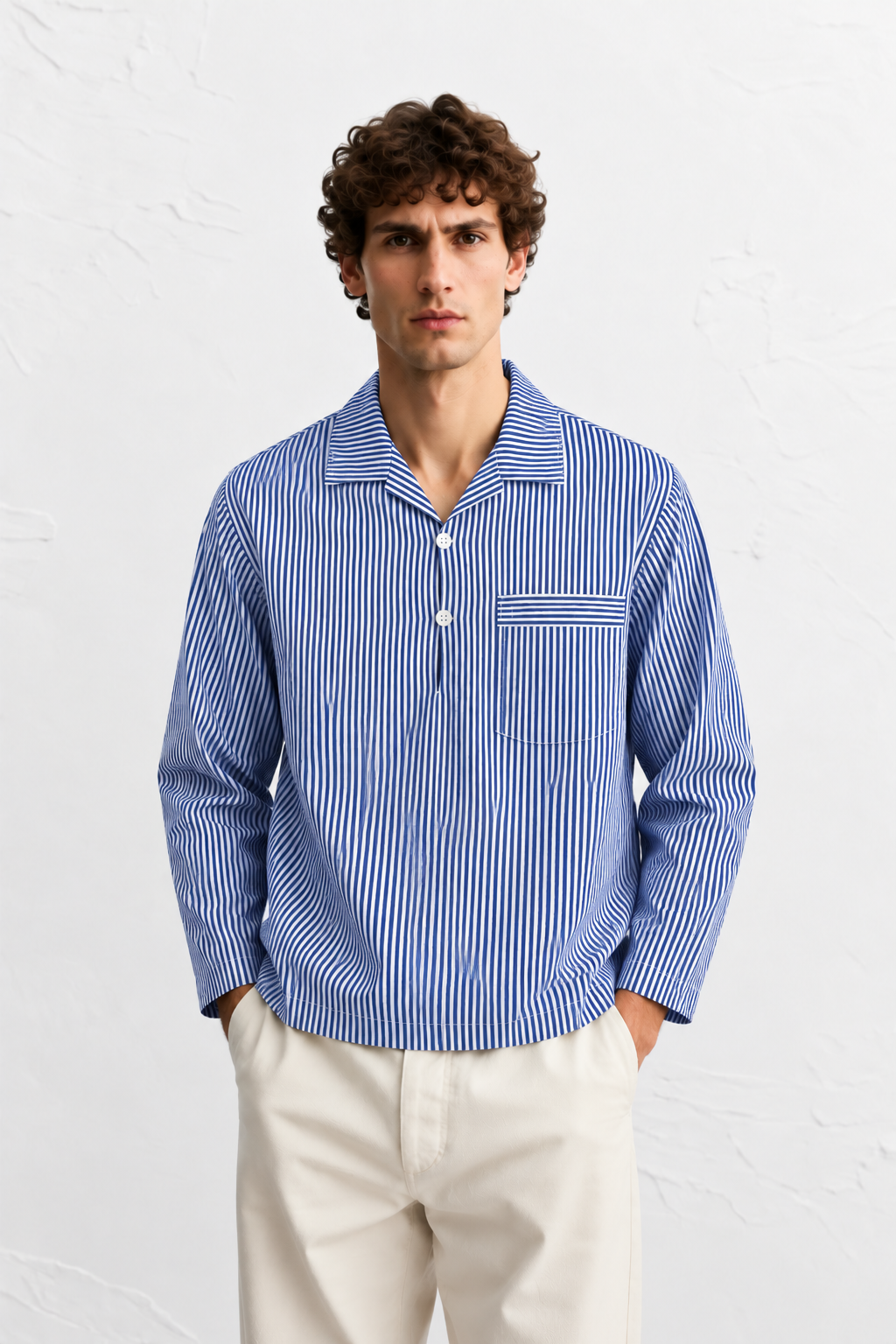 Blue Stripe Camp Collar Shirt