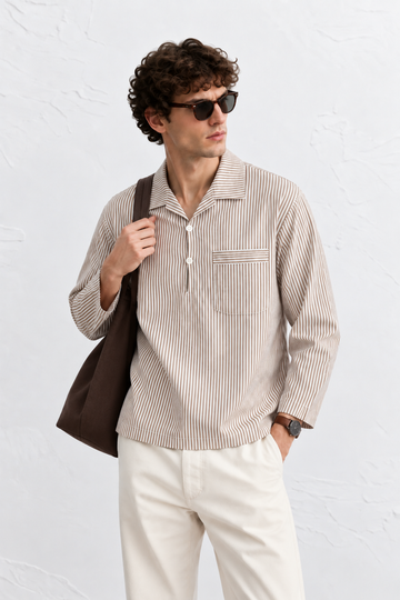 Sand Stripe Camp Collar Shirt