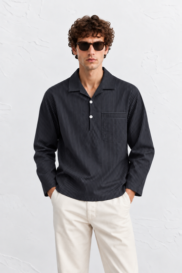 Black Stripe Camp Collar Shirt