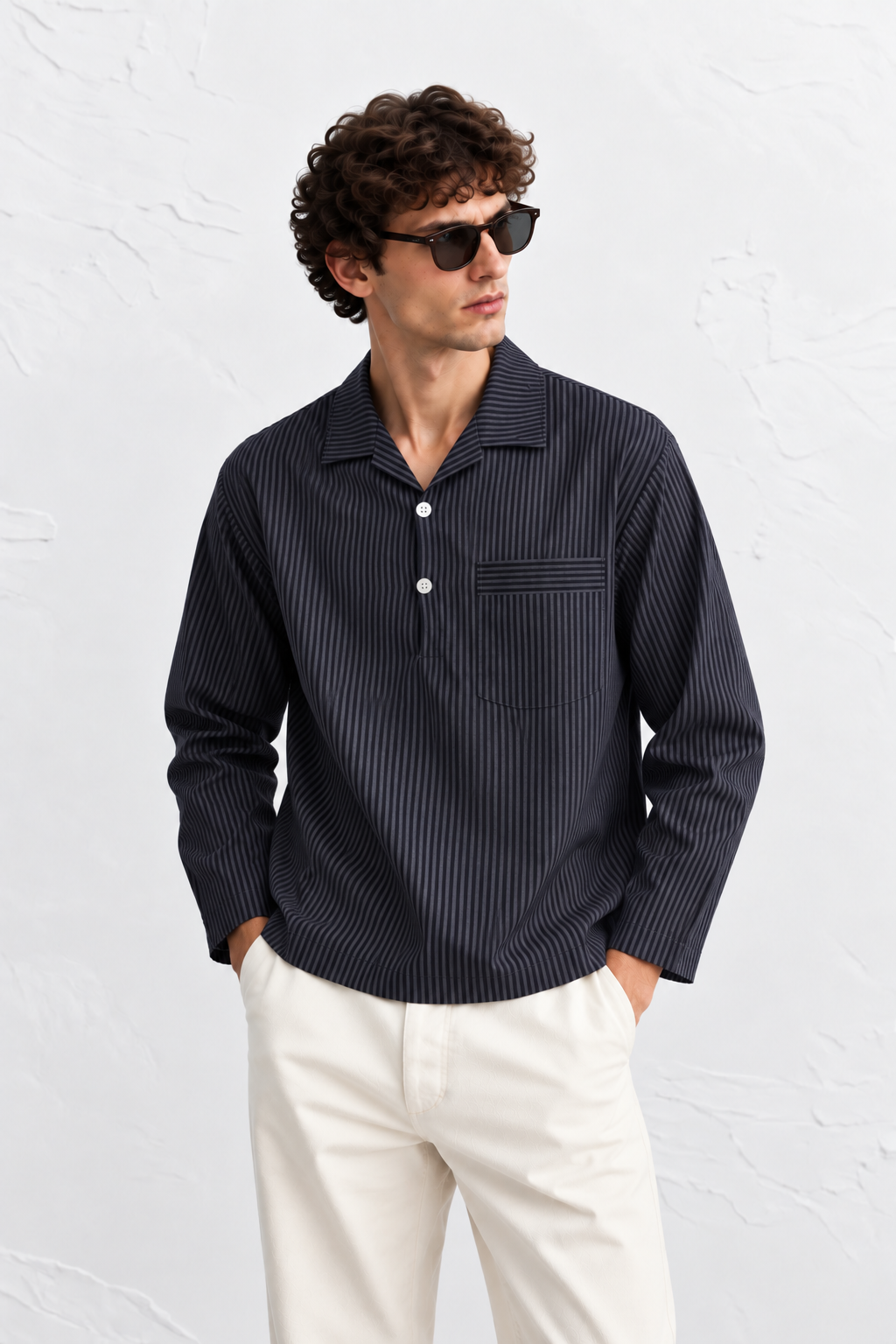 Black Stripe Camp Collar Shirt