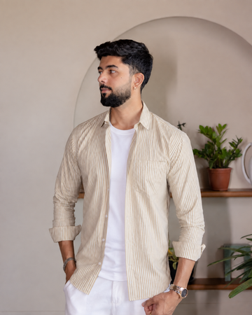 Light Yellow Striped Poplin Shirt