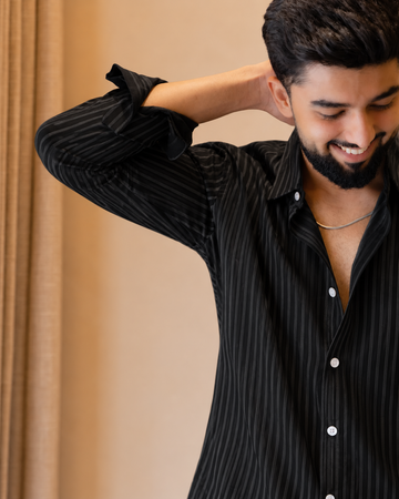 Black and Grey Striped Poplin Shirt