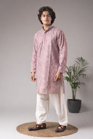 Pink Embroidered Motif Kurta