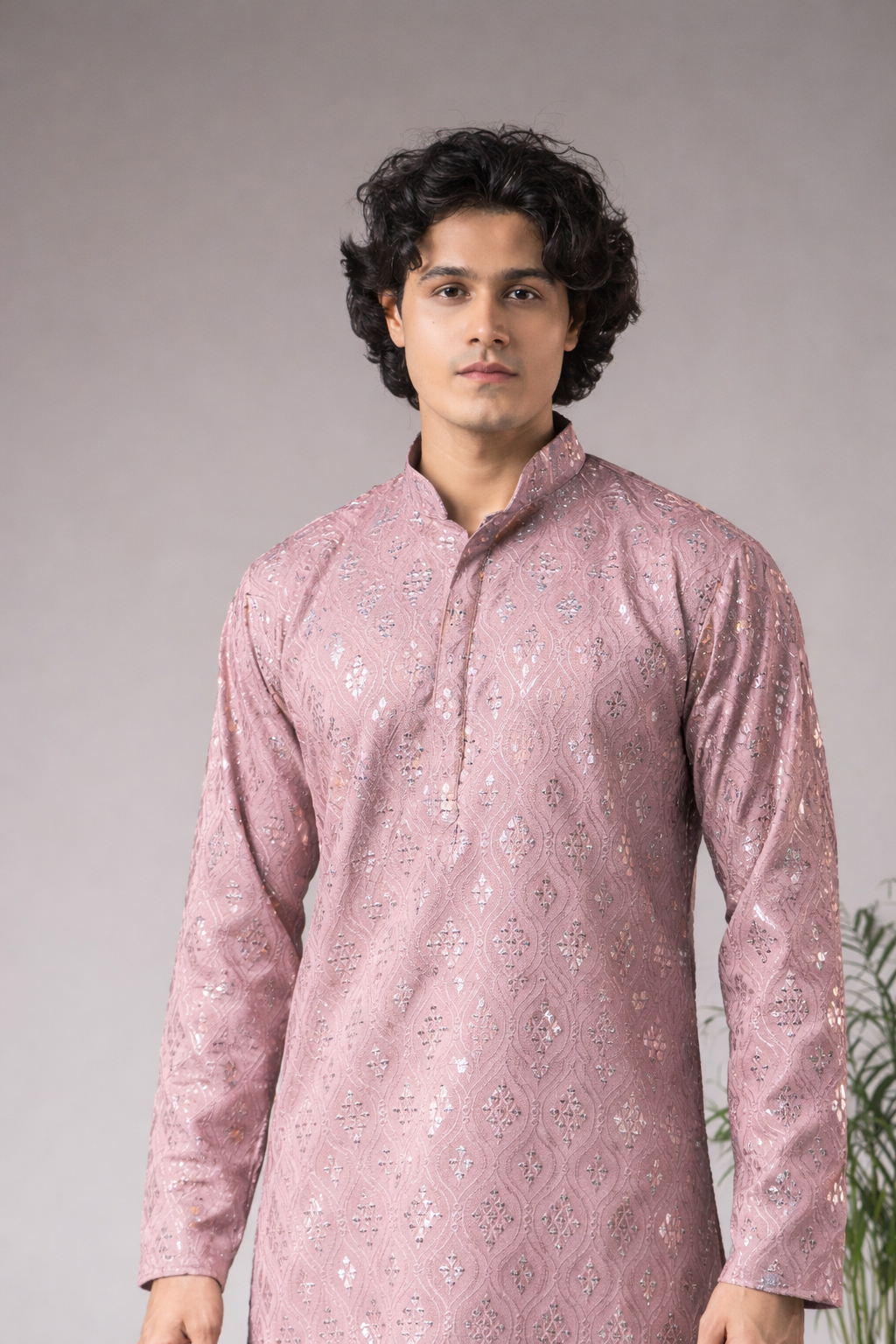 Pink Embroidered Motif Kurta