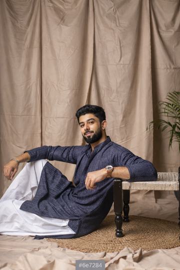 Dark Grey Embroidery and Sequence Kurta