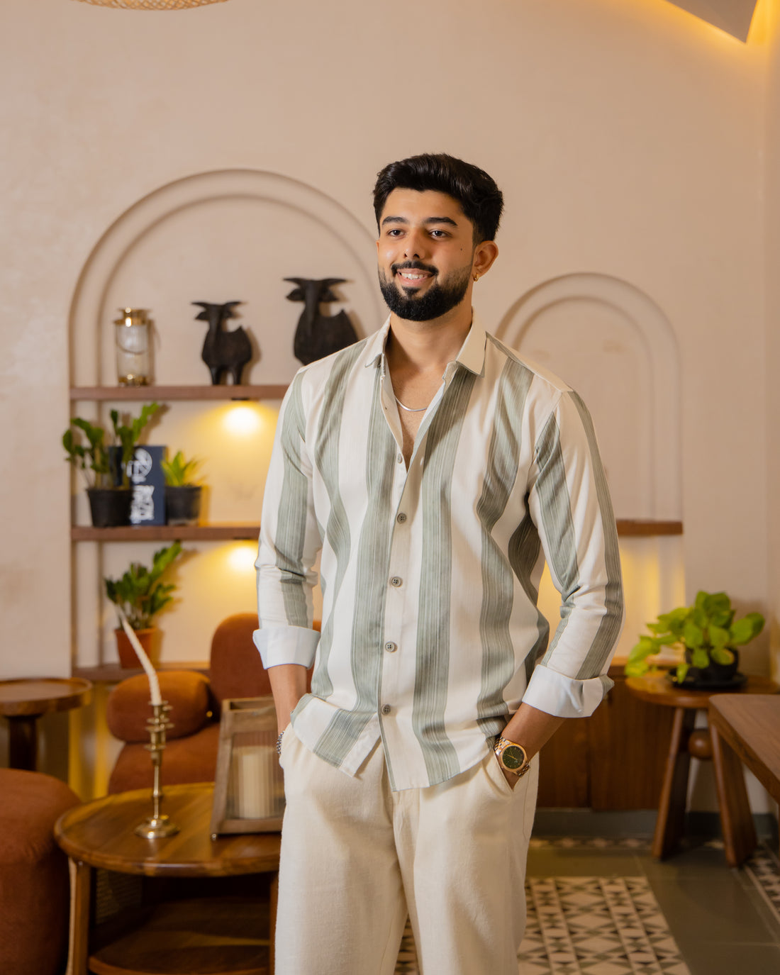 Sage Green Striped Shirt