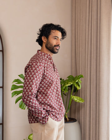 Maroon Heritage Buta Short Kurta