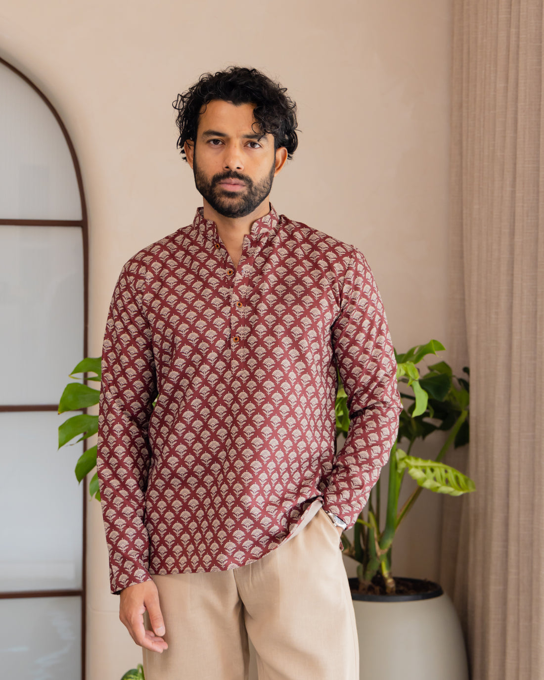 Maroon Heritage Buta Short Kurta