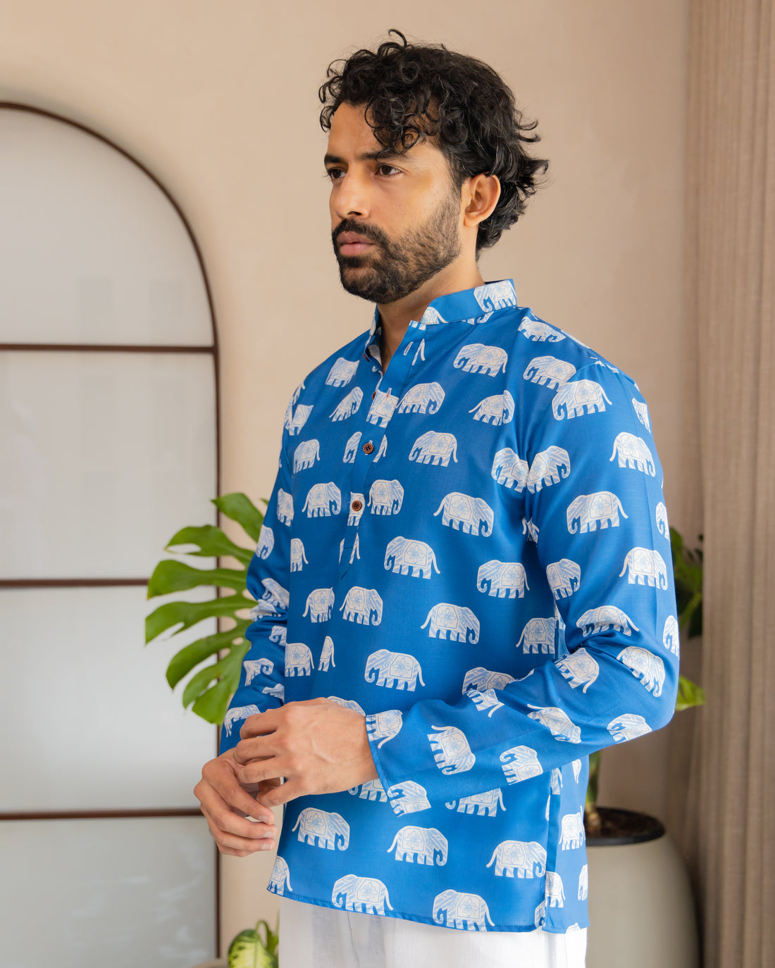 Cobalt Blue Heritage Elephant Motif Short Kurta