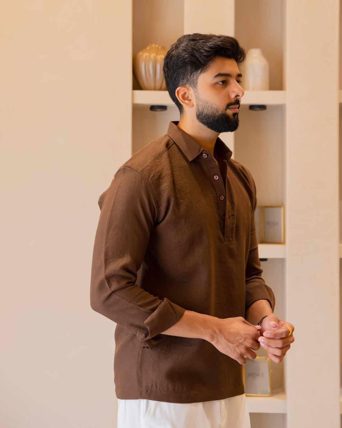 Espresso Textured Popover Shirt