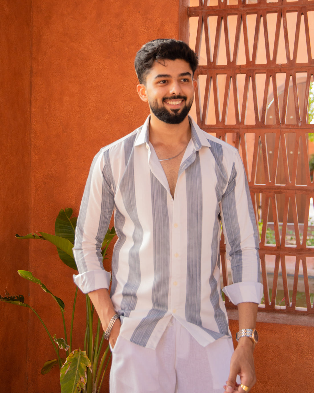 Ivory Grey Striped Shirt