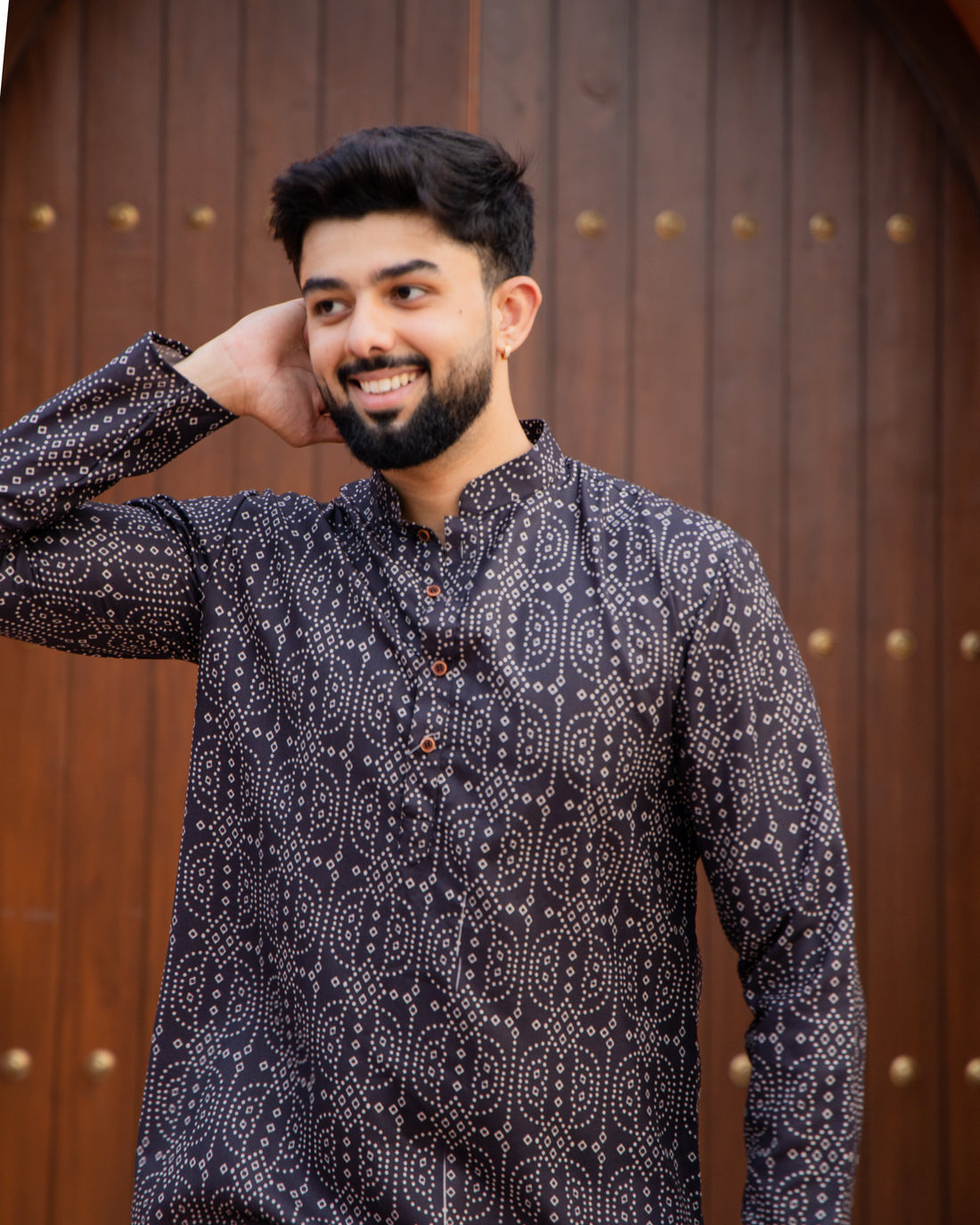 Black Bandhani Print Short Kurta