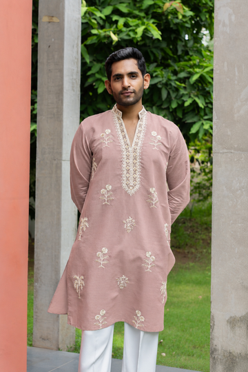 Dusty Rose Floral Embroidered Kurta