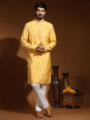 Yellow Mirror Work Kurta