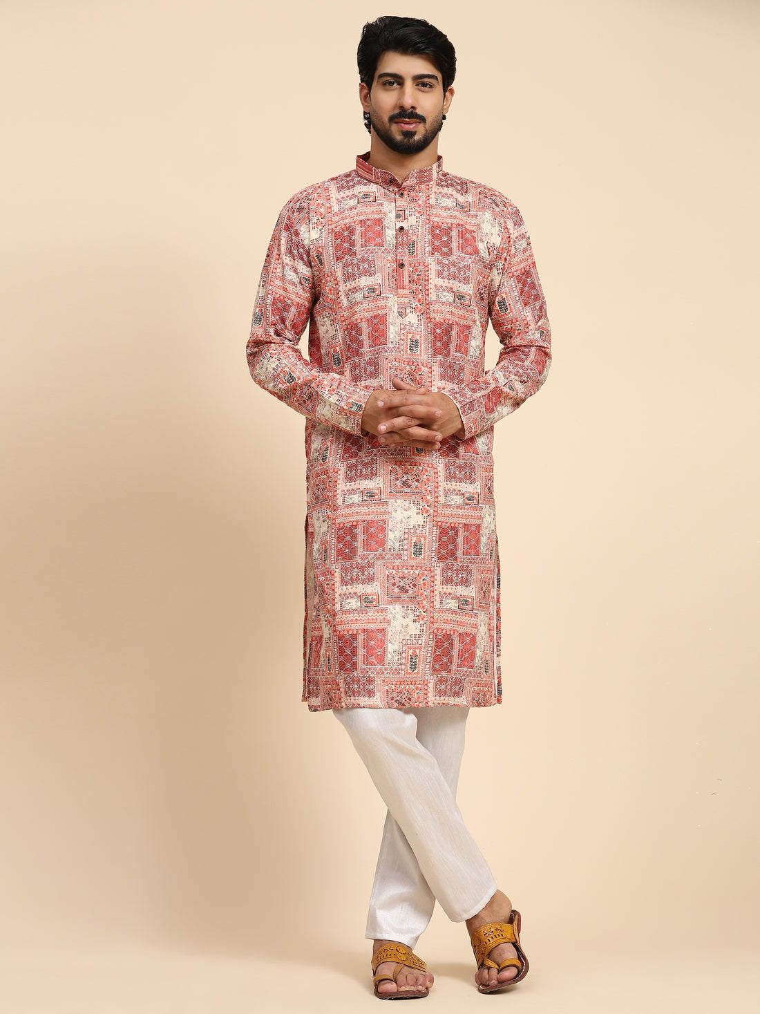 Pink Abstract Printed Sequence Work Kurta