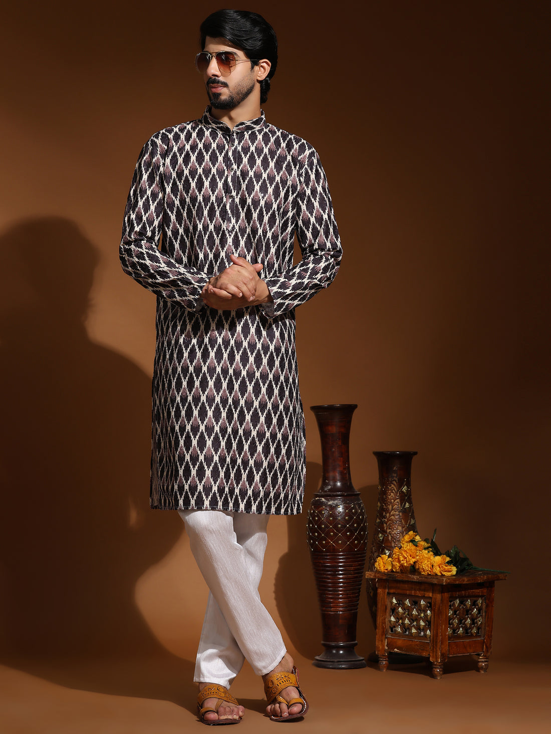 Black Printed Chikankari Kurta