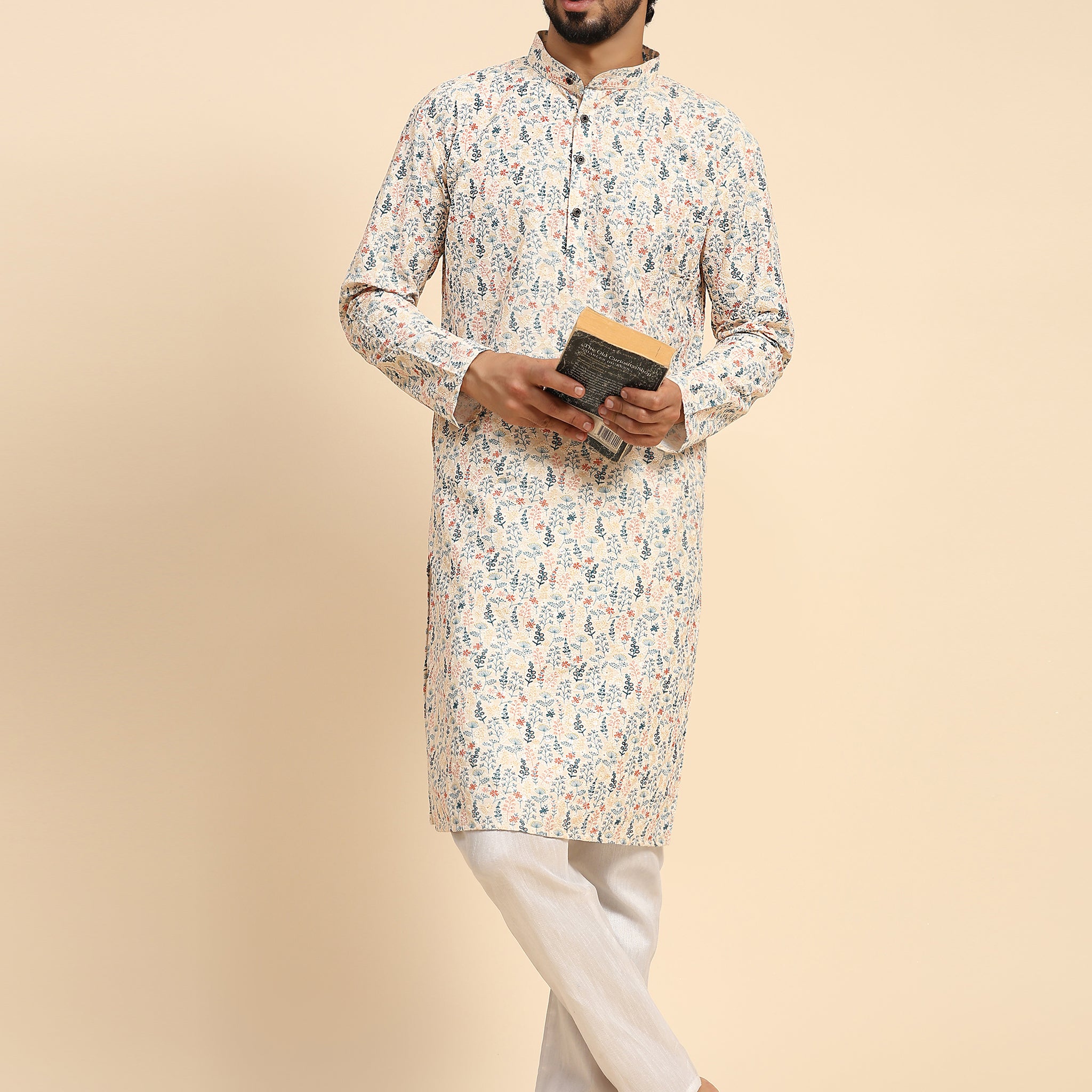 Cream Printed Chikankari Kurta