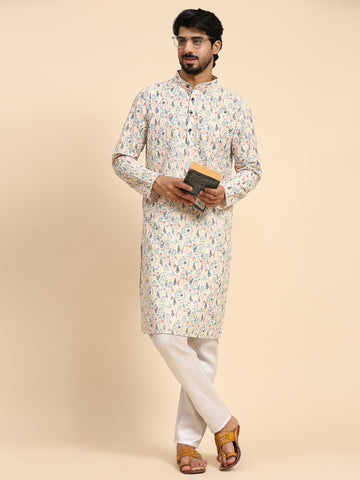 Cream Printed Chikankari Kurta