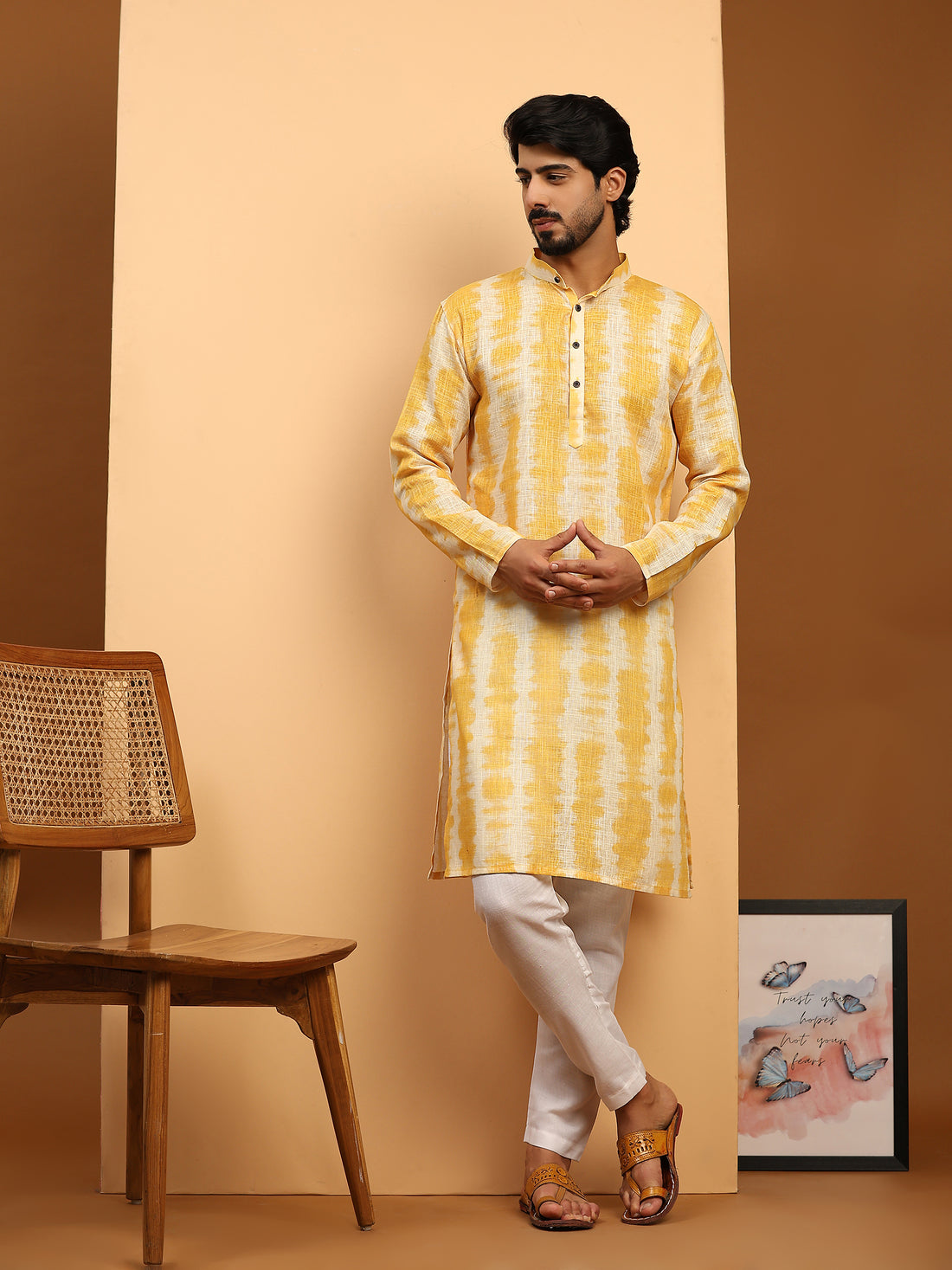 Yellow Tie Dye Printed Kurta