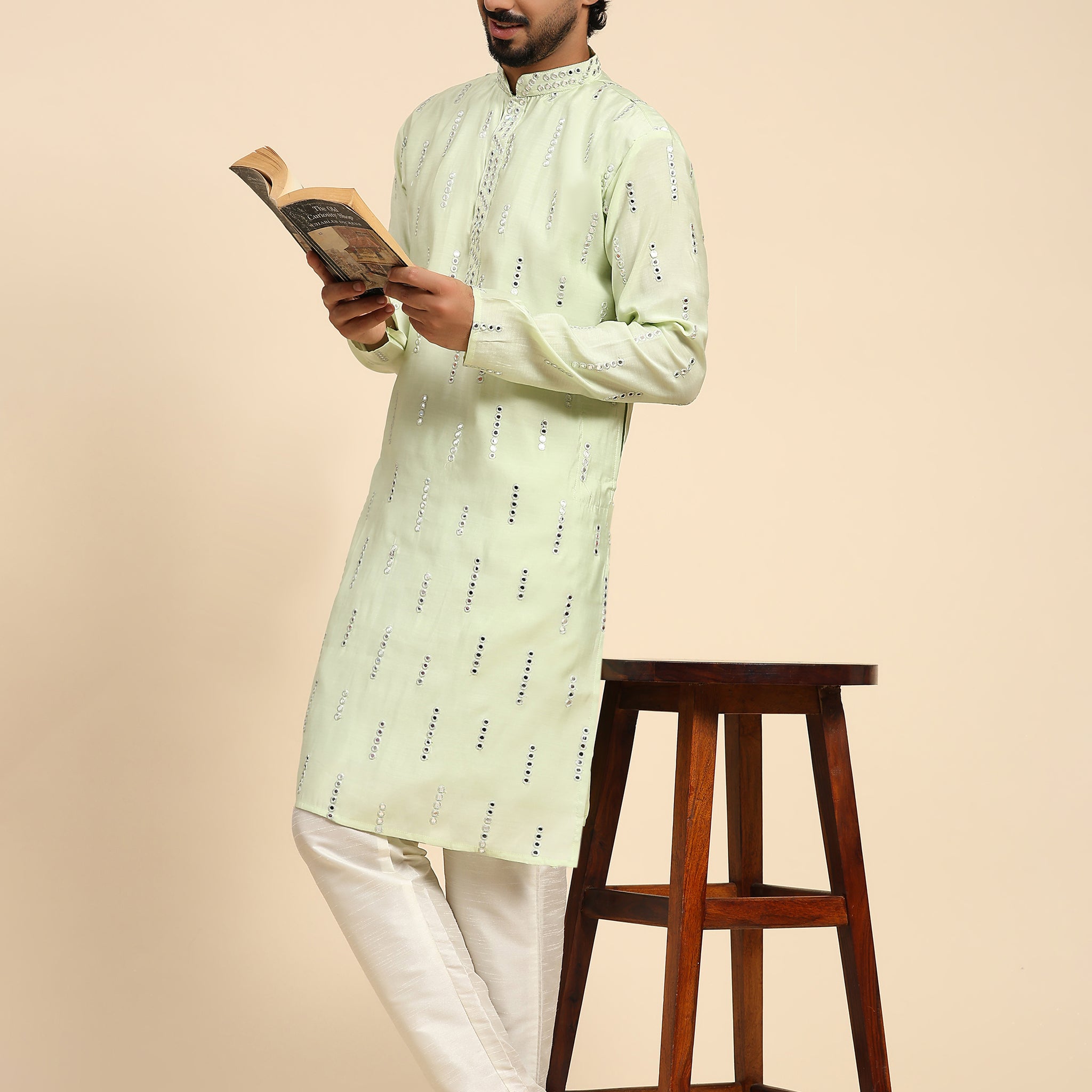 Light Green Mirror Work Kurta