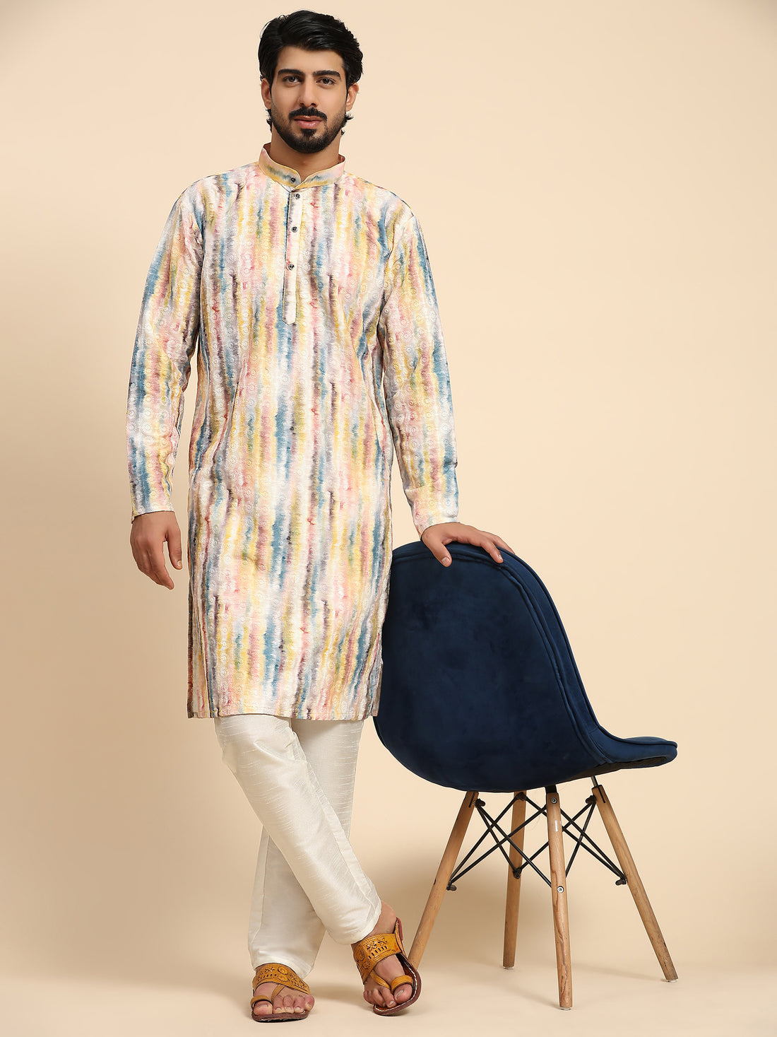 Multi Color Printed Chikankari Kurta