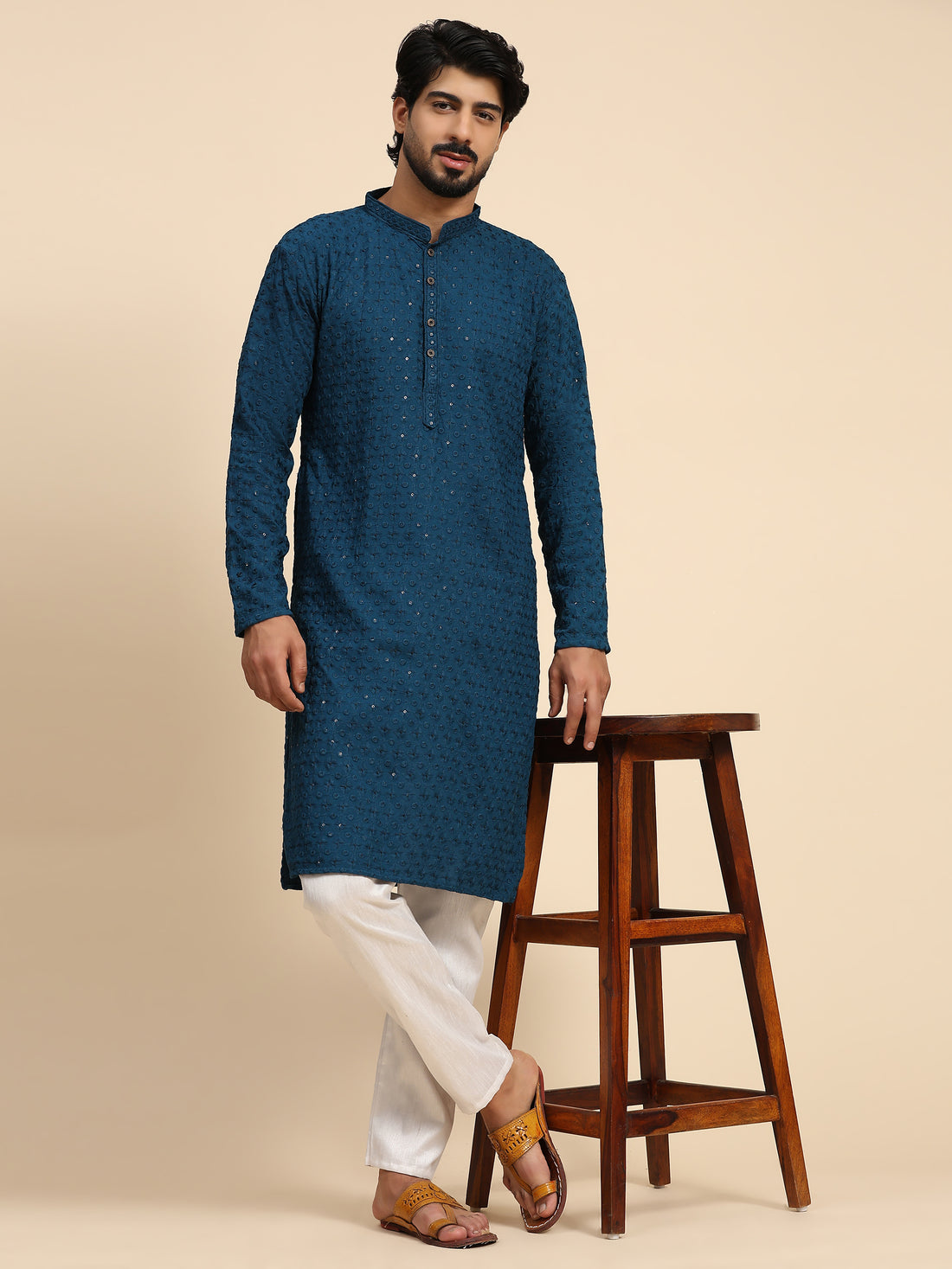 Cyan Blue Chikankari Kurta