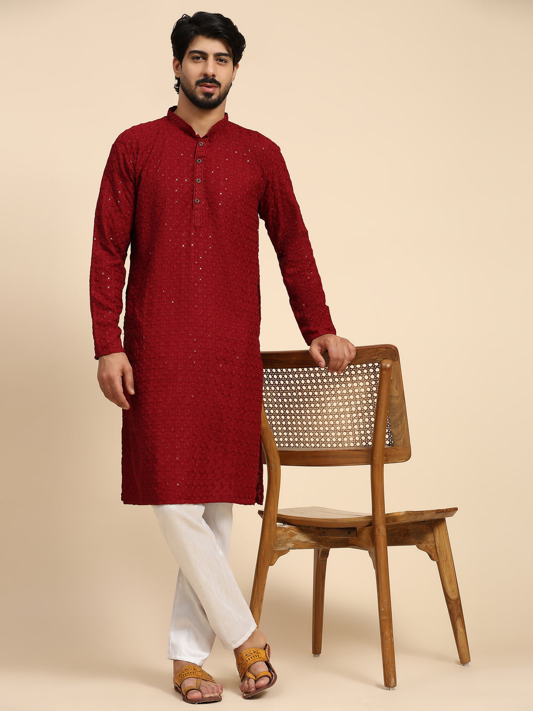 Maroon Chikankari Kurta