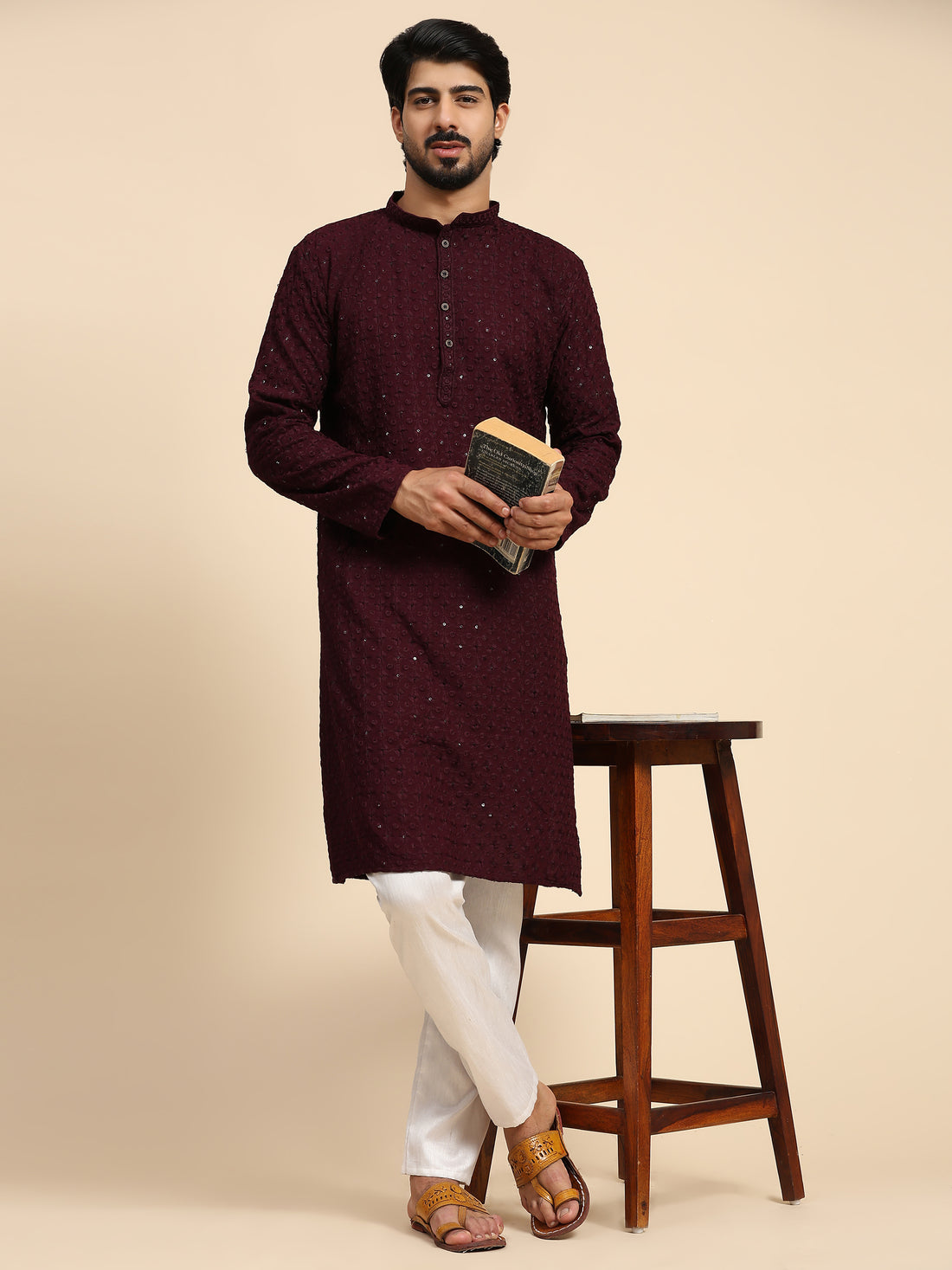 Wine Chikankari Kurta