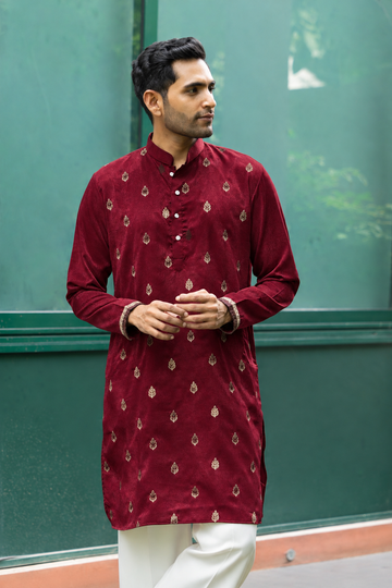 Maroon Motif Embroidered Kurta