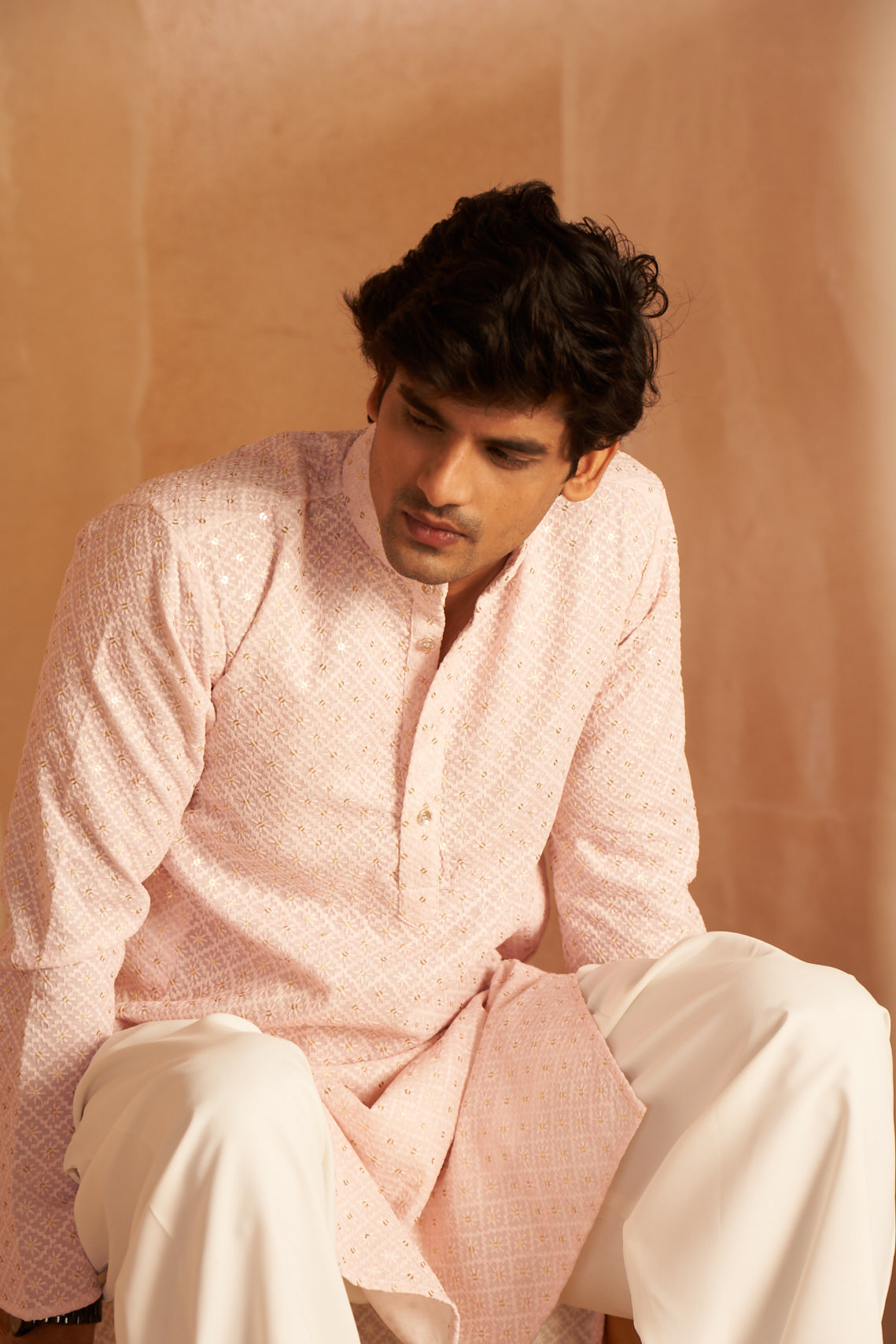 Pink Embroidery and Sequence Kurta