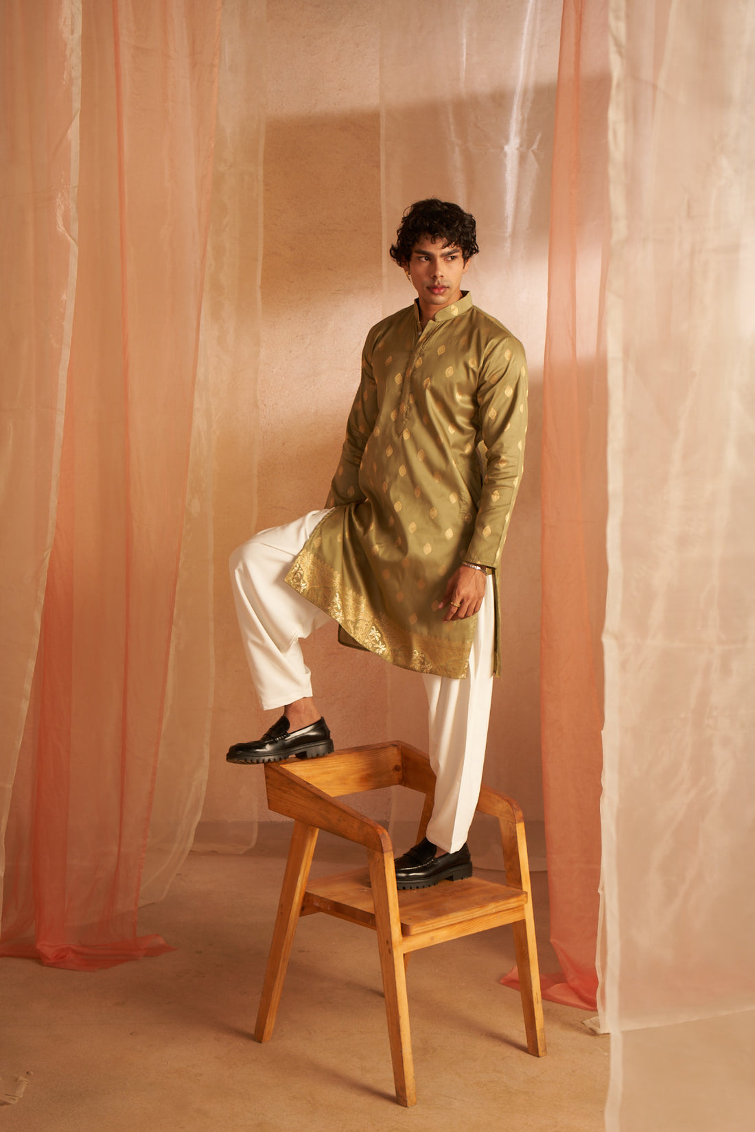 Mehandi Green Patch Work Kurta