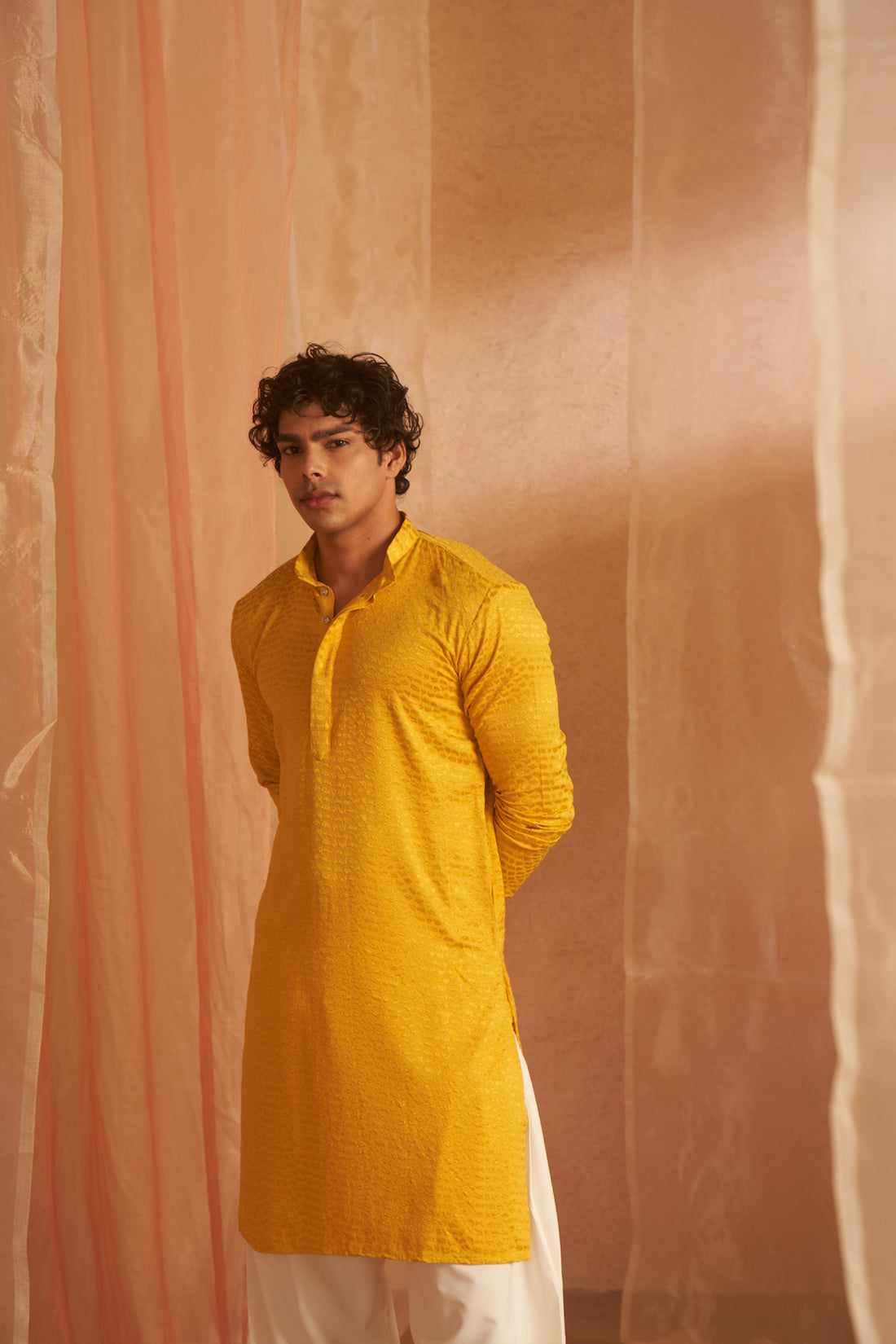 Yellow Embroidery and Stone Work Kurta