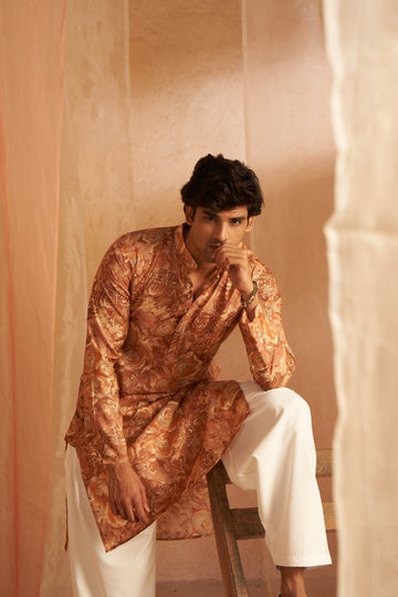 Brown Abstract Print Kurta