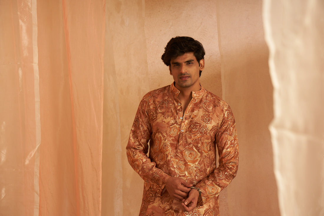 Brown Abstract Print Kurta