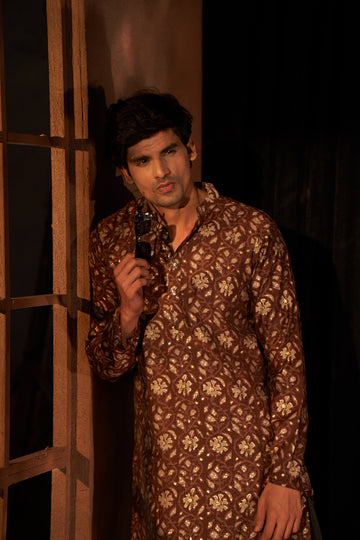 Brown Floral Print Kurta