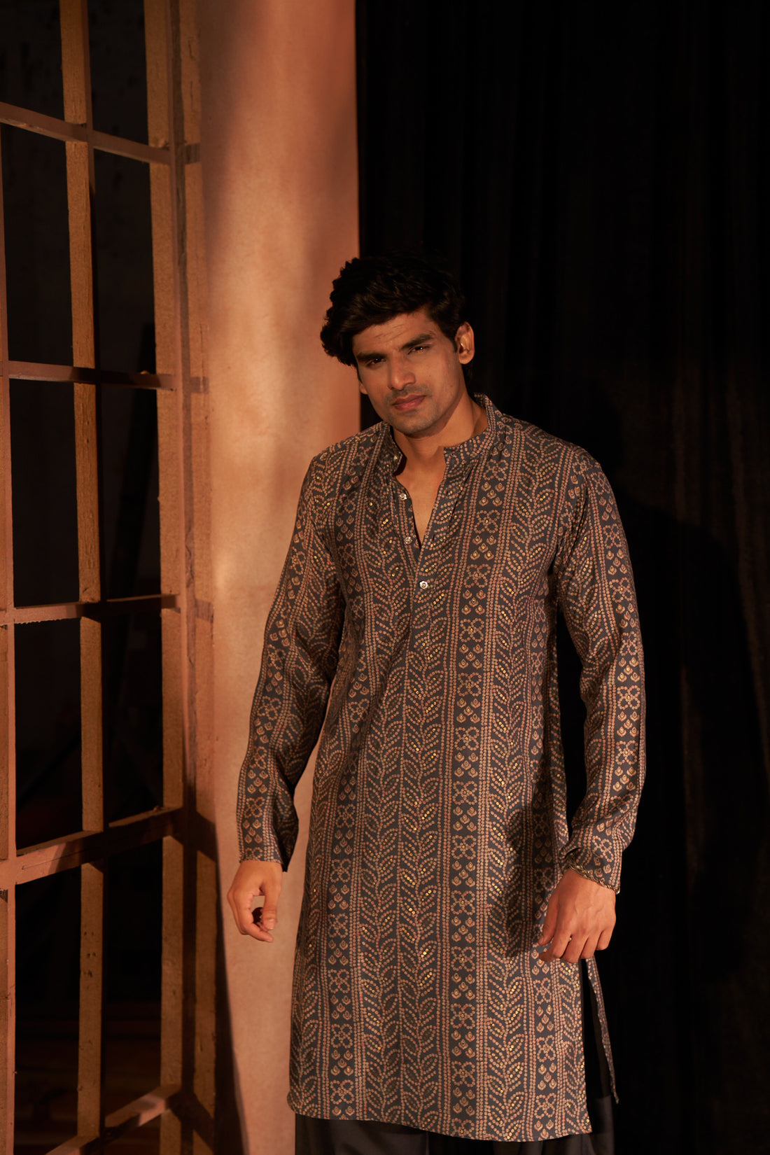 Navy Blue Floral Print Kurta