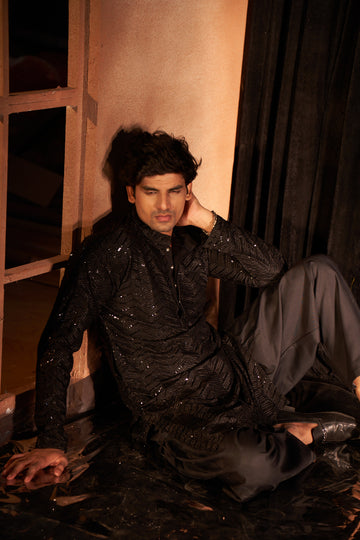 Black Georgette Embroidery Kurta