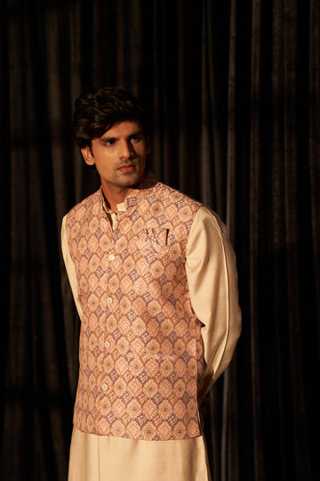 Mocha Mousse Color Embroidery Nehru Jacket