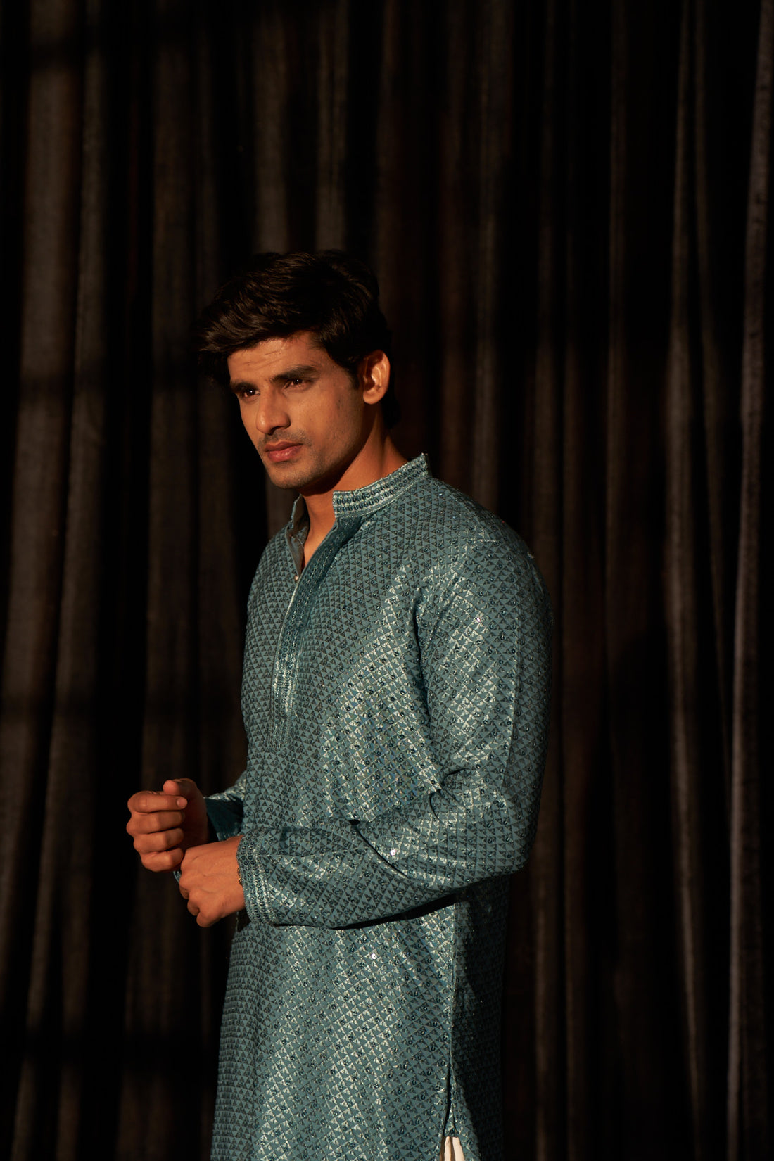 Cyan Blue Embroidery Kurta