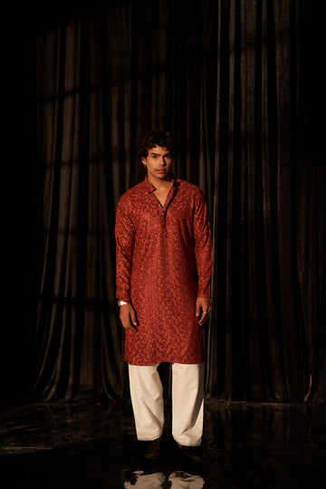 Berry Red Embroidery and Spherical Sequence Kurta