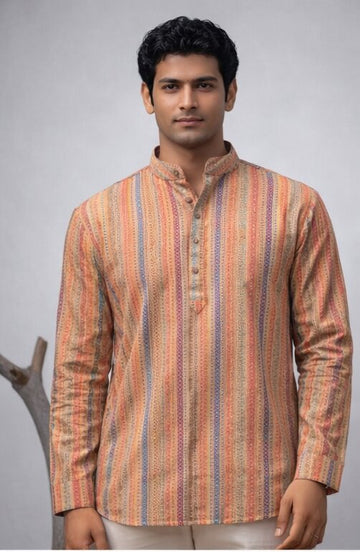 Multicolor Stripe Linen Short Kurta