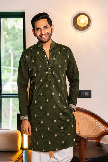 Olive Green Embroidered Kurta