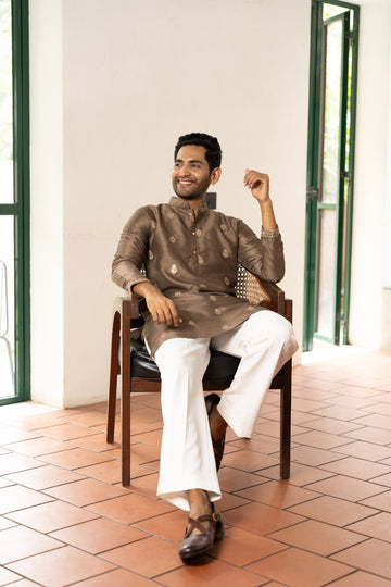 Brown Motif Embroidered Kurta