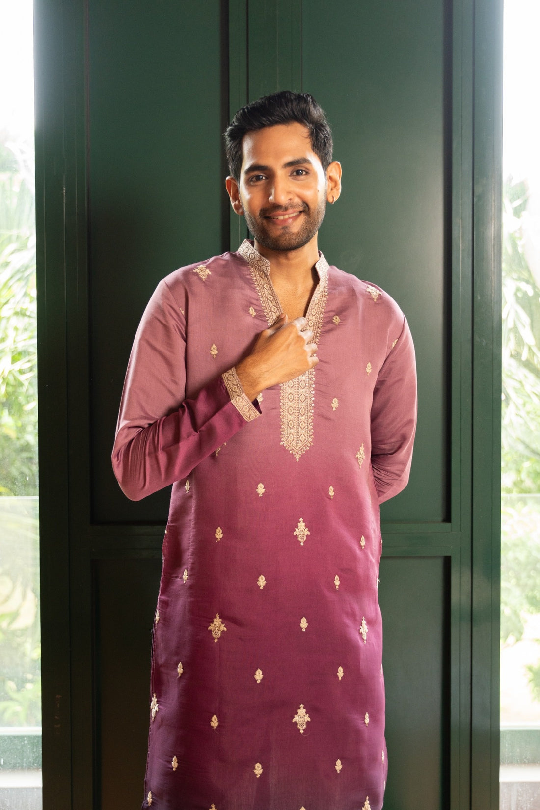 Plum Purple Motif Embroidered Kurta