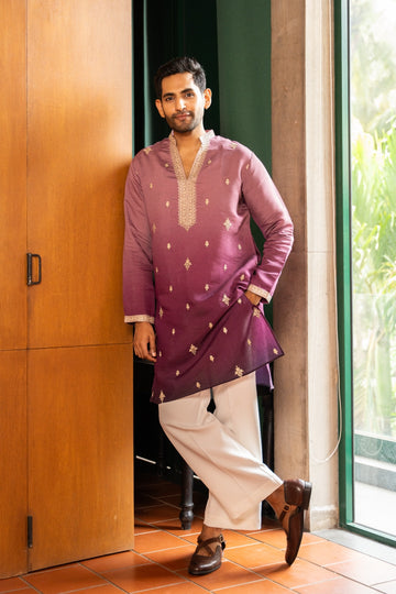 Plum Purple Motif Embroidered Kurta