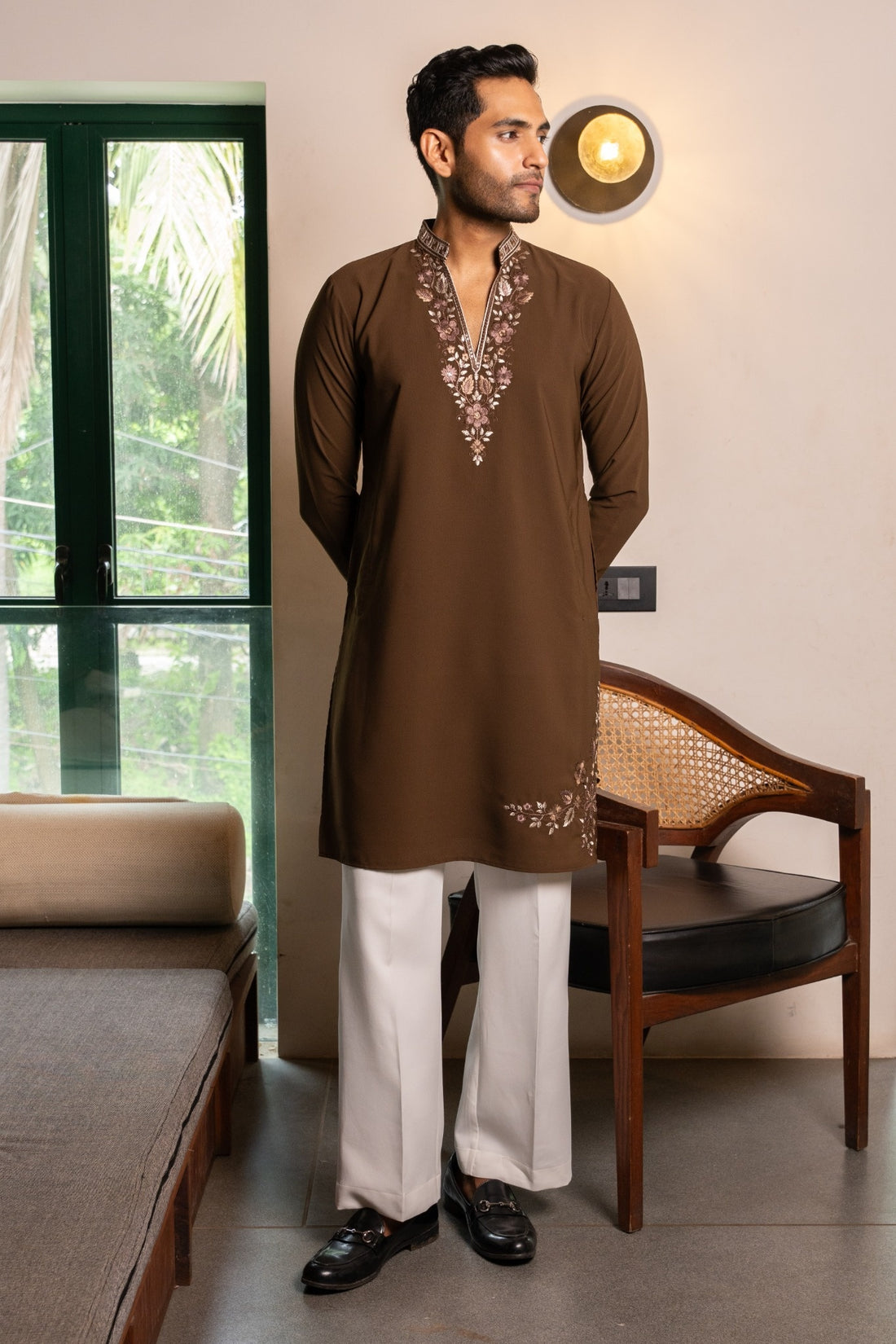 Mocha Bloom Embroidered Kurta