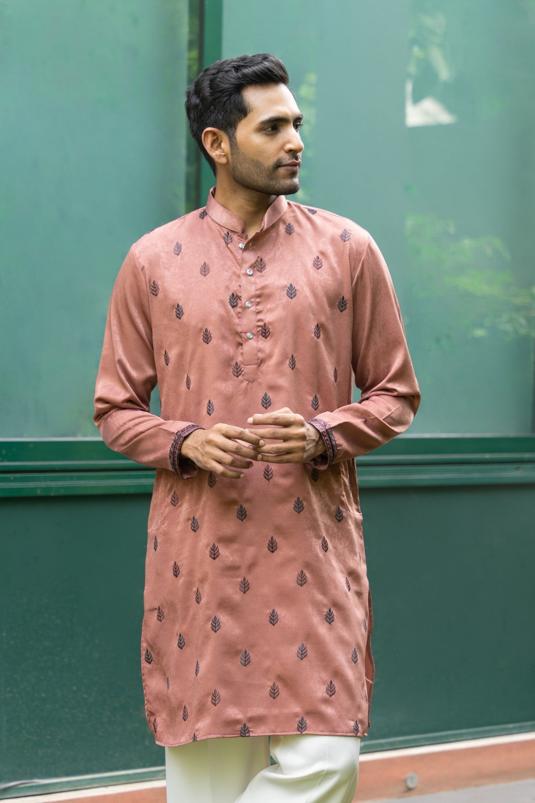 Dusty Rose Motif Embroidered Kurta
