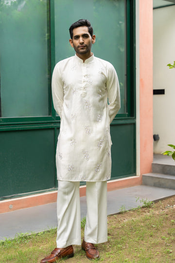 Ivory Blossom Embroidered Kurta