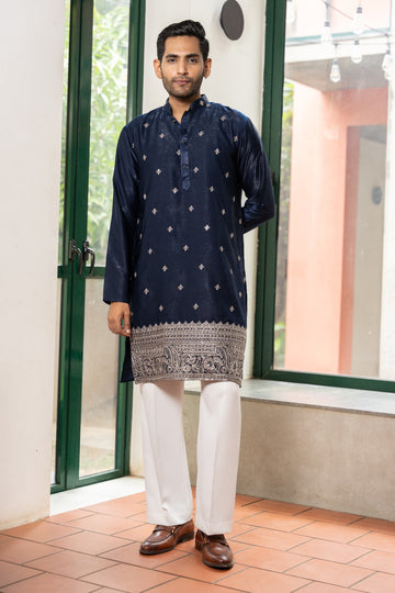 Navy Blue Heritage Embroidered Kurta