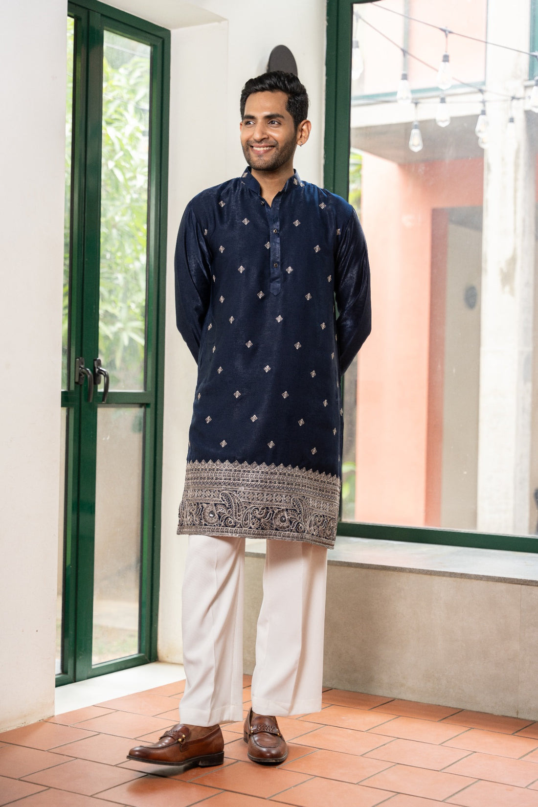 Navy Blue Heritage Embroidered Kurta